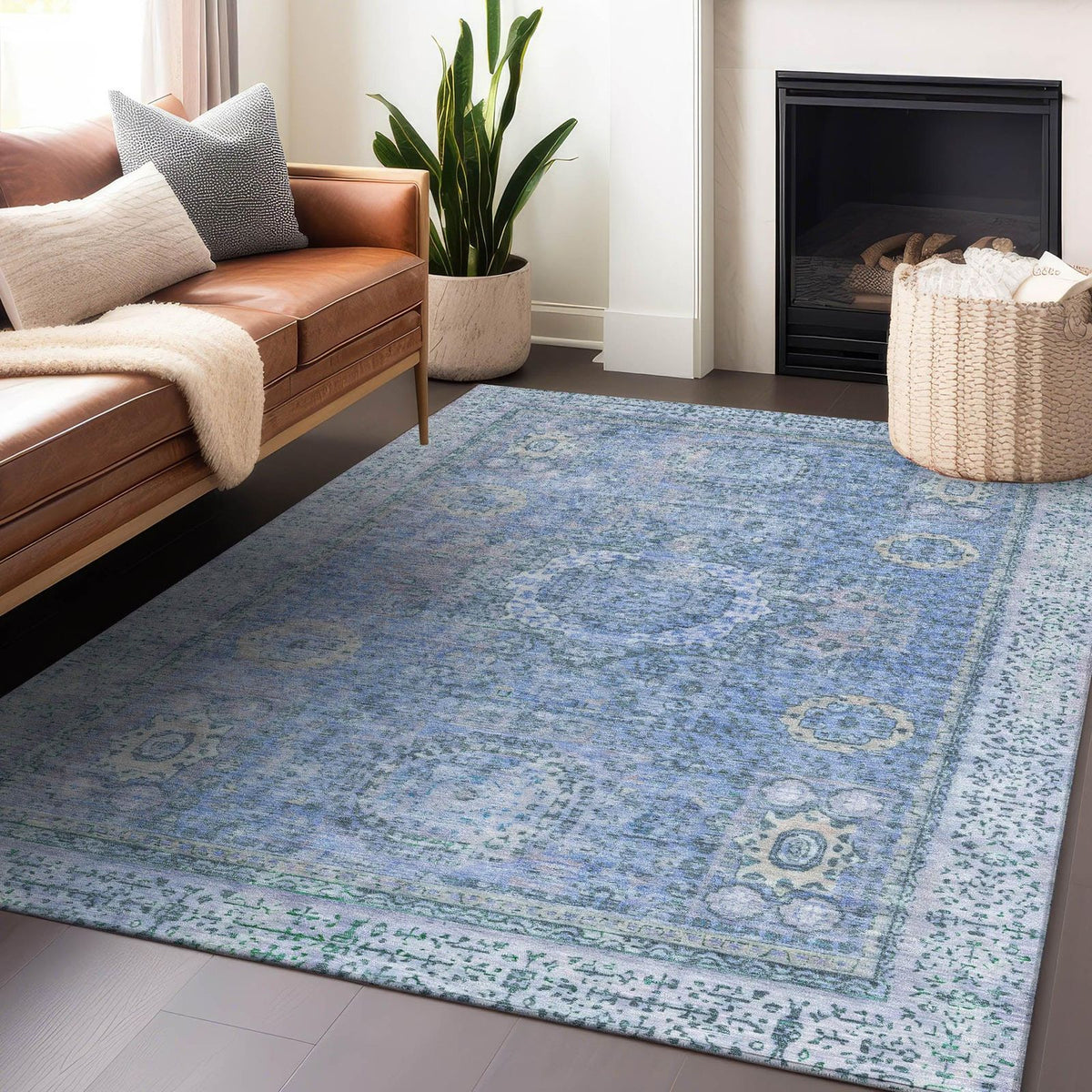 Irias Blue Washable Indoor-Outdoor Rug -- blue