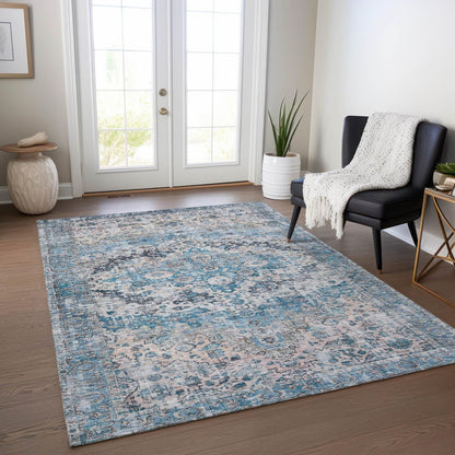 Jaelien Blue Washable Indoor-Outdoor Rug -- blue