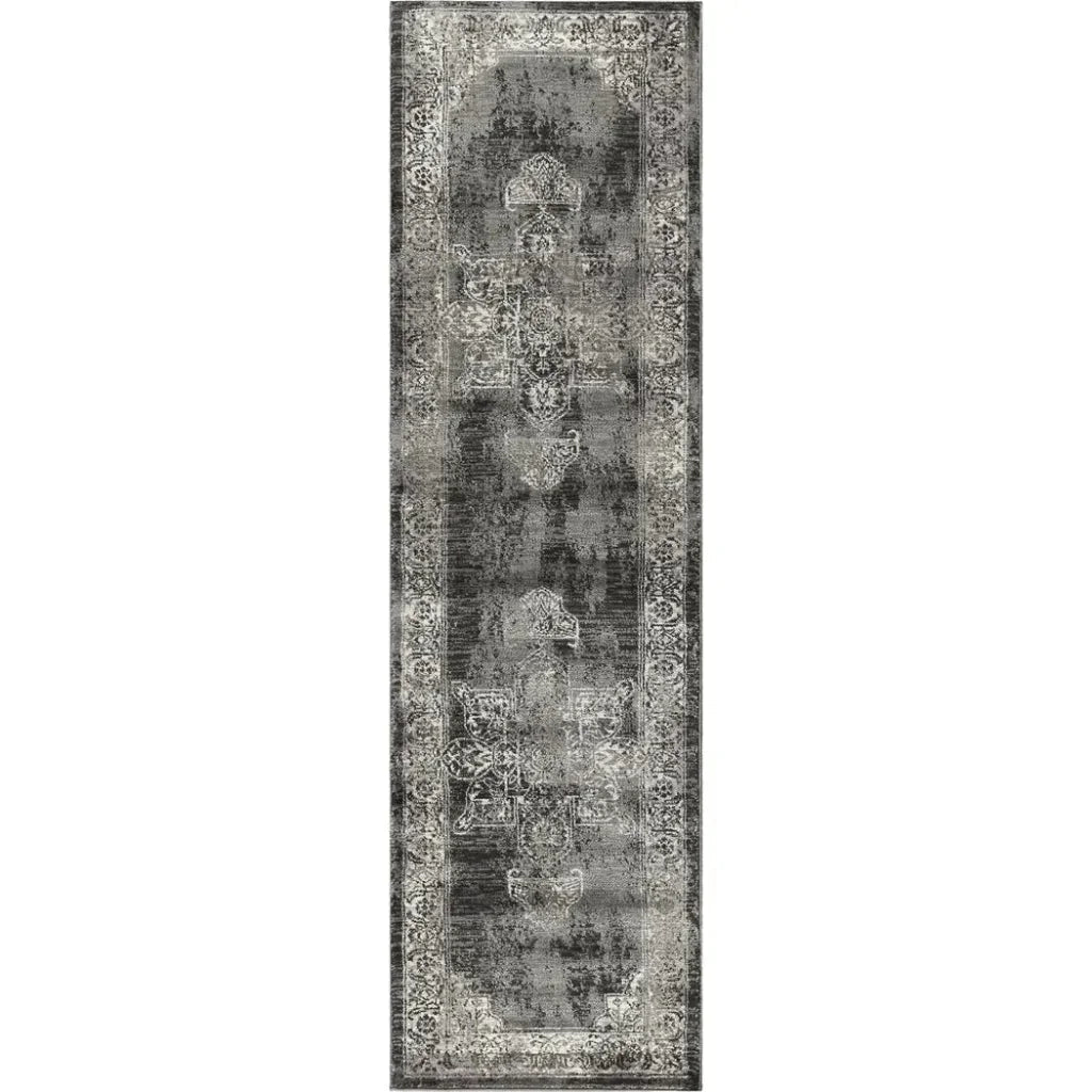 Doon Central Medallion Gray Kitchen Hallway Runner Rug - LOOMLAN - LOOMLAN - Area Rugs