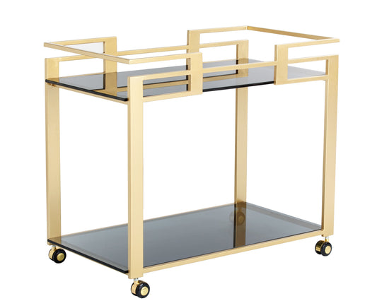 Avondale Bar Cart Gold Frame Black Glass Shelves