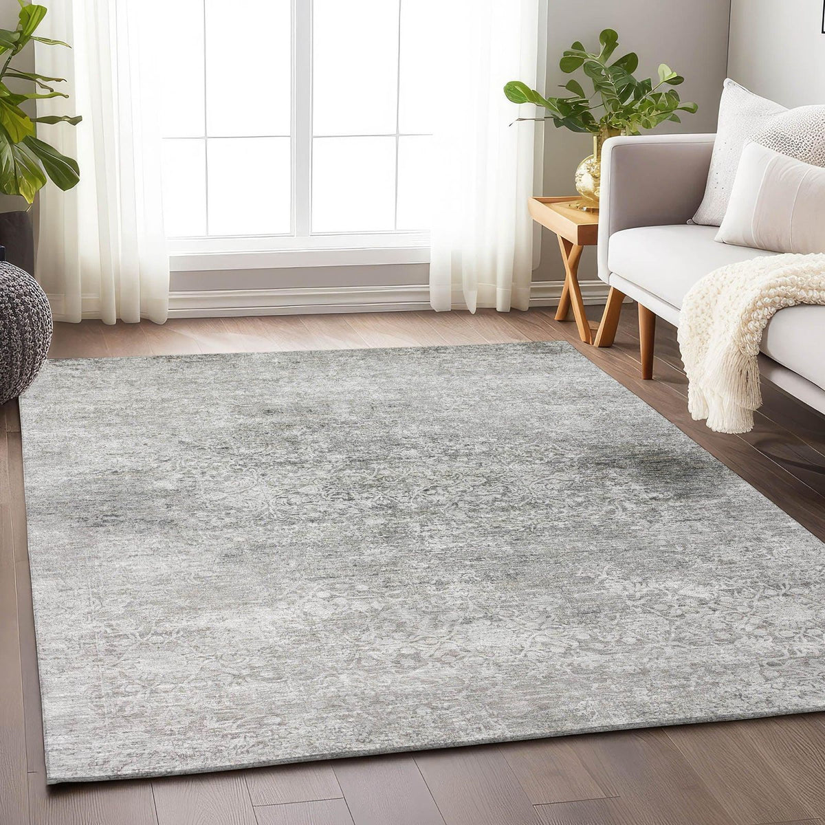 Kaelas Gray Washable Indoor-Outdoor Rug -- gray