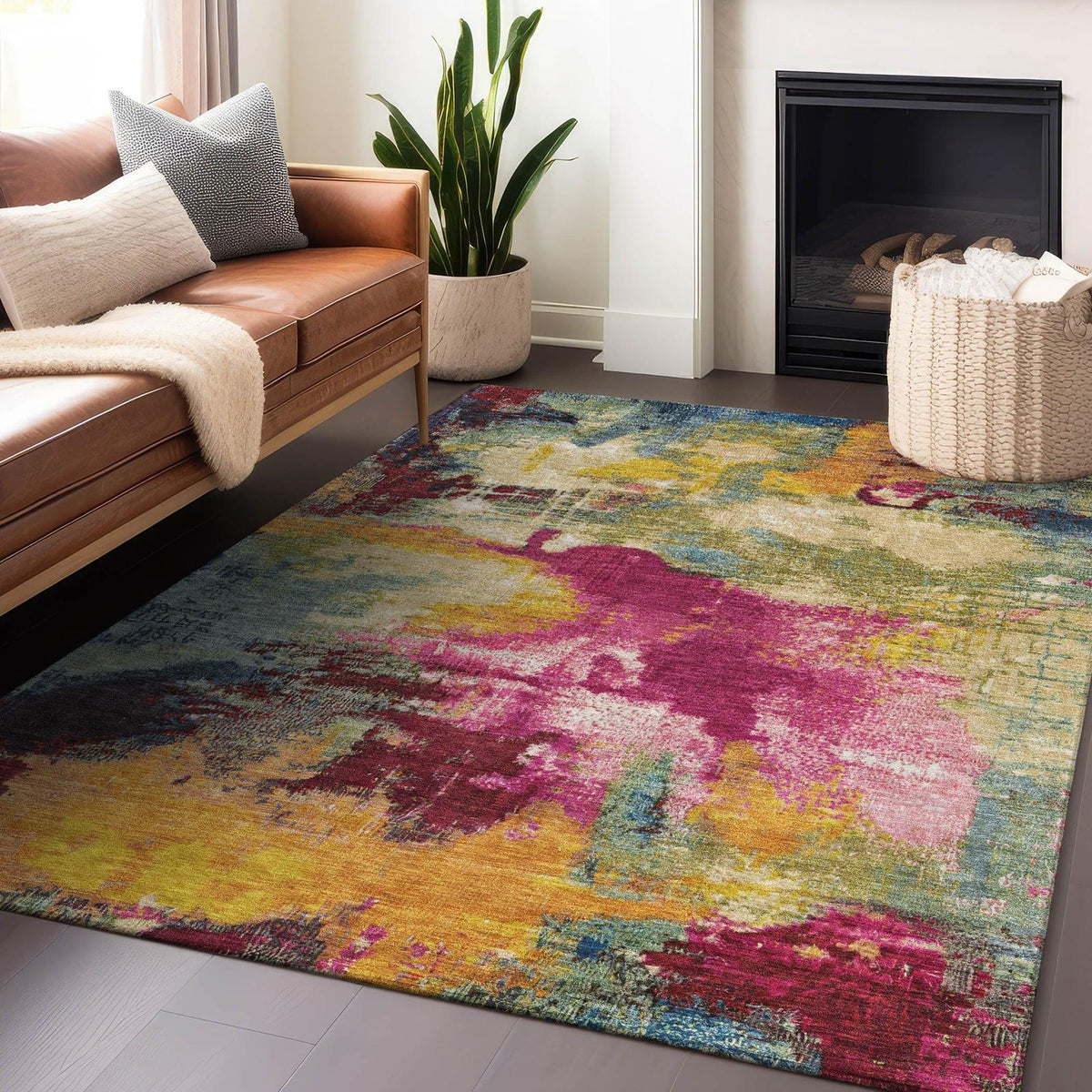 Iriara Red Washable Indoor-Outdoor Rug -- red