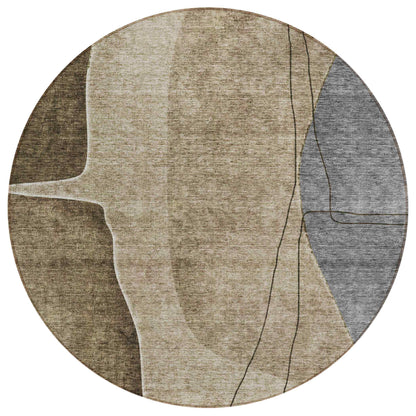 Modern Brown Washable Indoor-Outdoor Rug