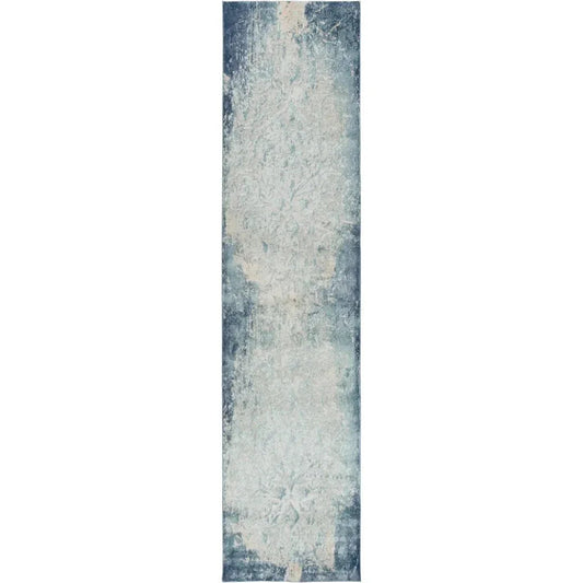LOOMLAN Born Scroll Blue Kitchen Hallway Runner Rug