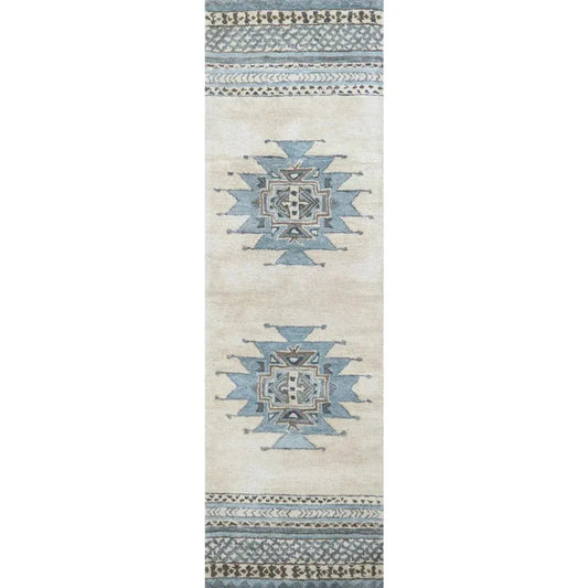Deme Wool Blue Hallway Kitchen Runner Rug