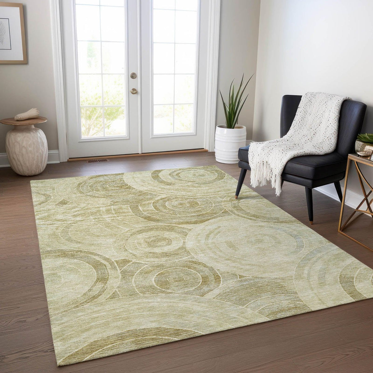 Jaelain Gold Washable Indoor-Outdoor Rug -- gold