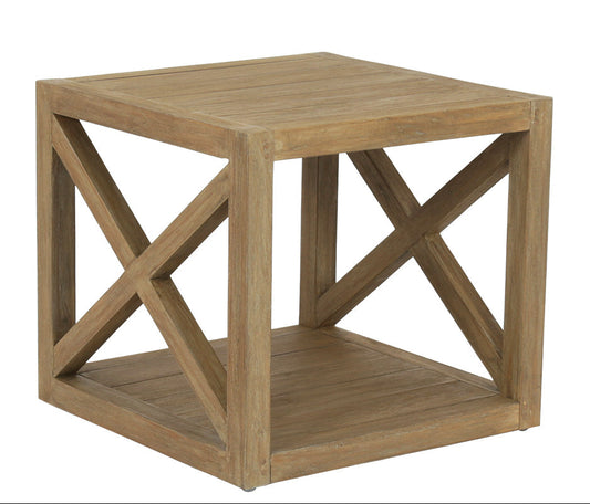 Coastal Teak X Shape Outdoor End Table