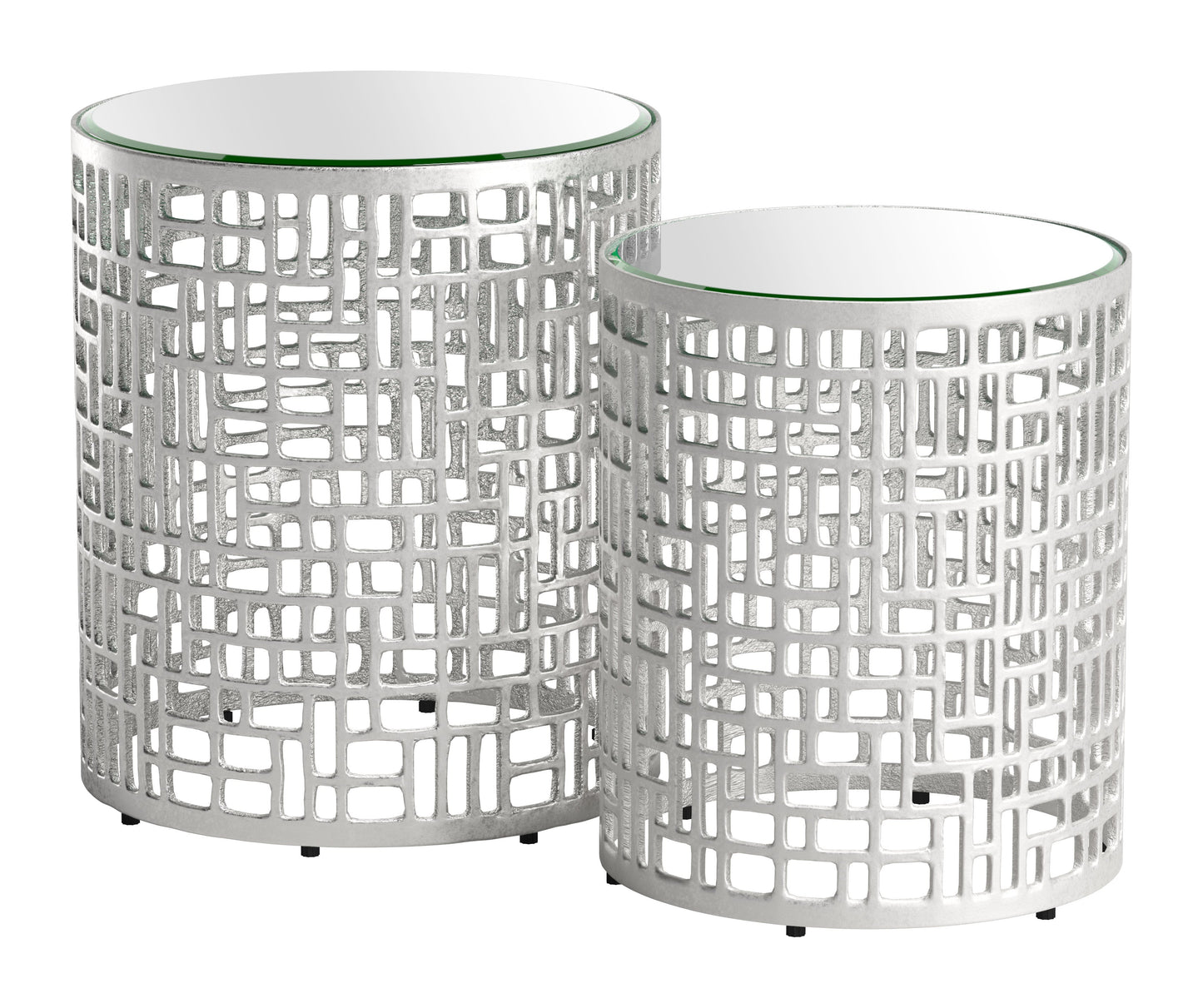 Reden Glass and Aluminum Round Side Table Set (2-Piece)