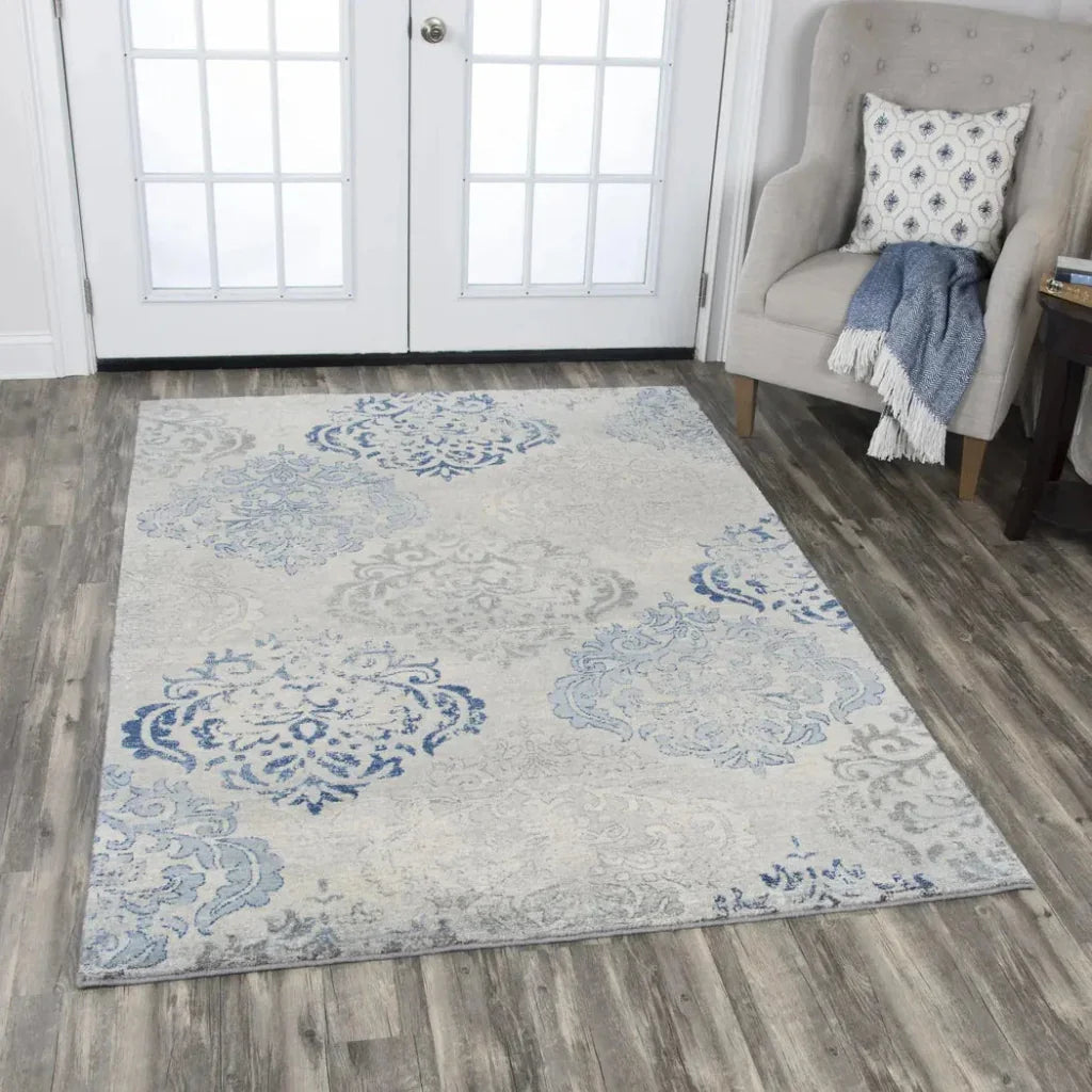 Aram Medallion Blue Large Area Rugs For Living Room -- blue