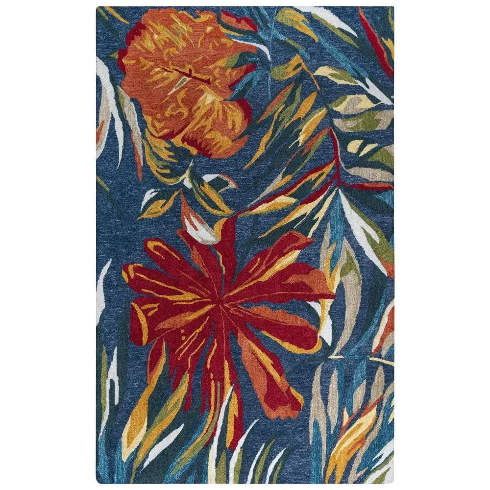 Cnut Floral Dark Blue Area Rugs For Living Room