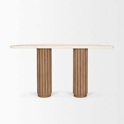 Marbrello 55" Botticino Marble Top Half Moon Console Table -- Light Brown