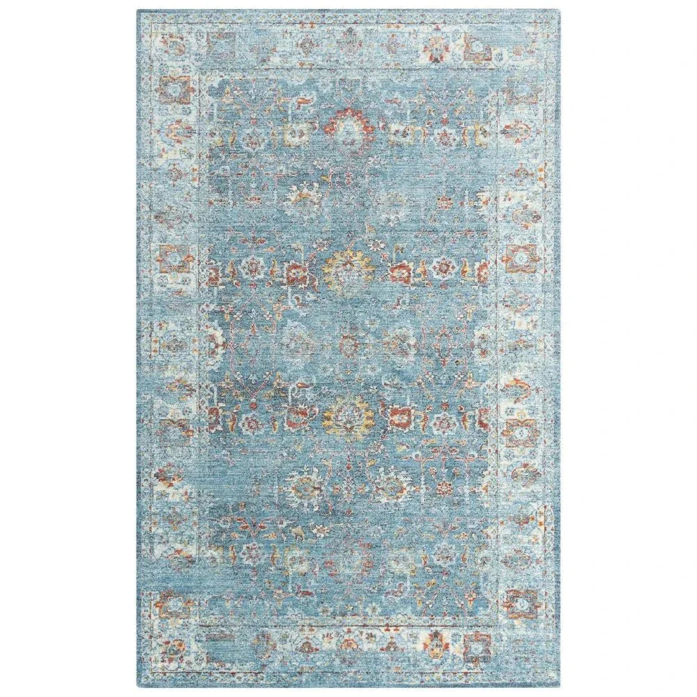Deri Floral Blue/ Beige Large Area Rugs For Living Room