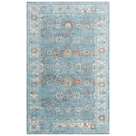 Deri Floral Blue/ Beige Large Area Rugs For Living Room