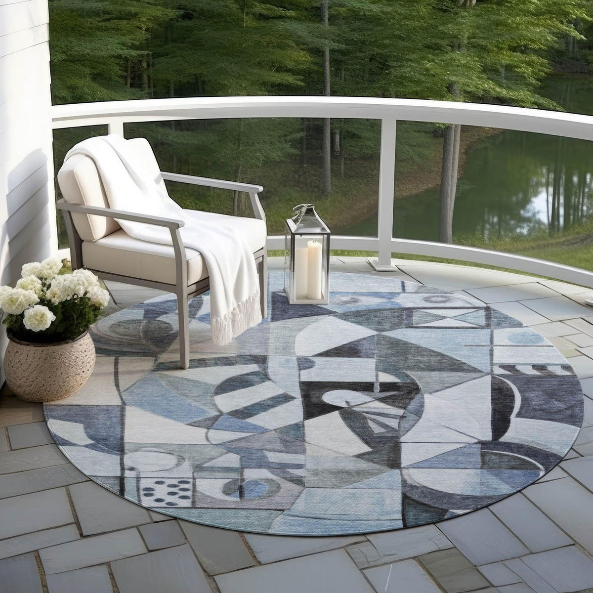Jaelius Blue Washable Indoor-Outdoor Rug