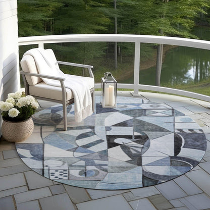 Jaelius Blue Washable Indoor-Outdoor Rug