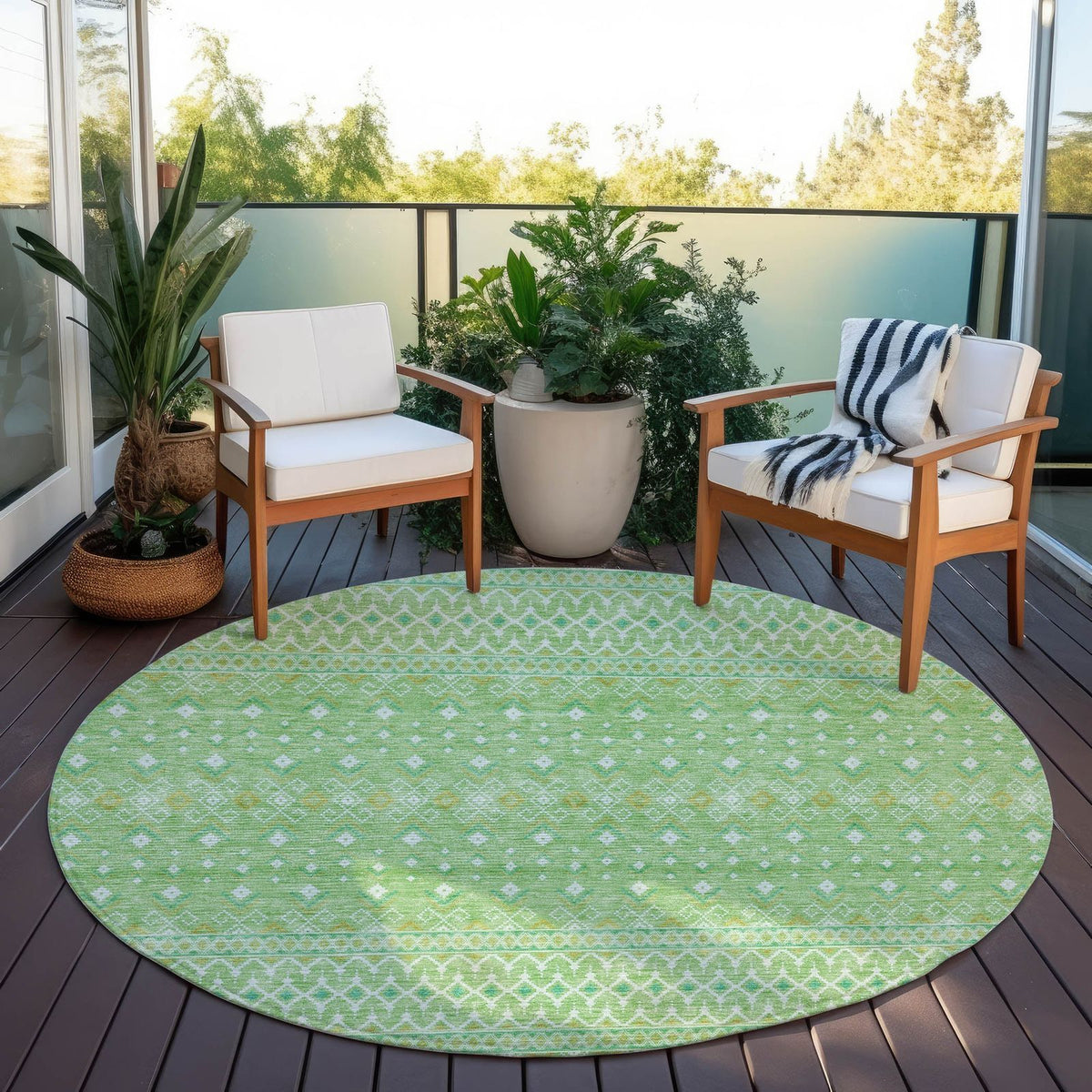 Boho Green Washable Indoor-Outdoor Rug -- green