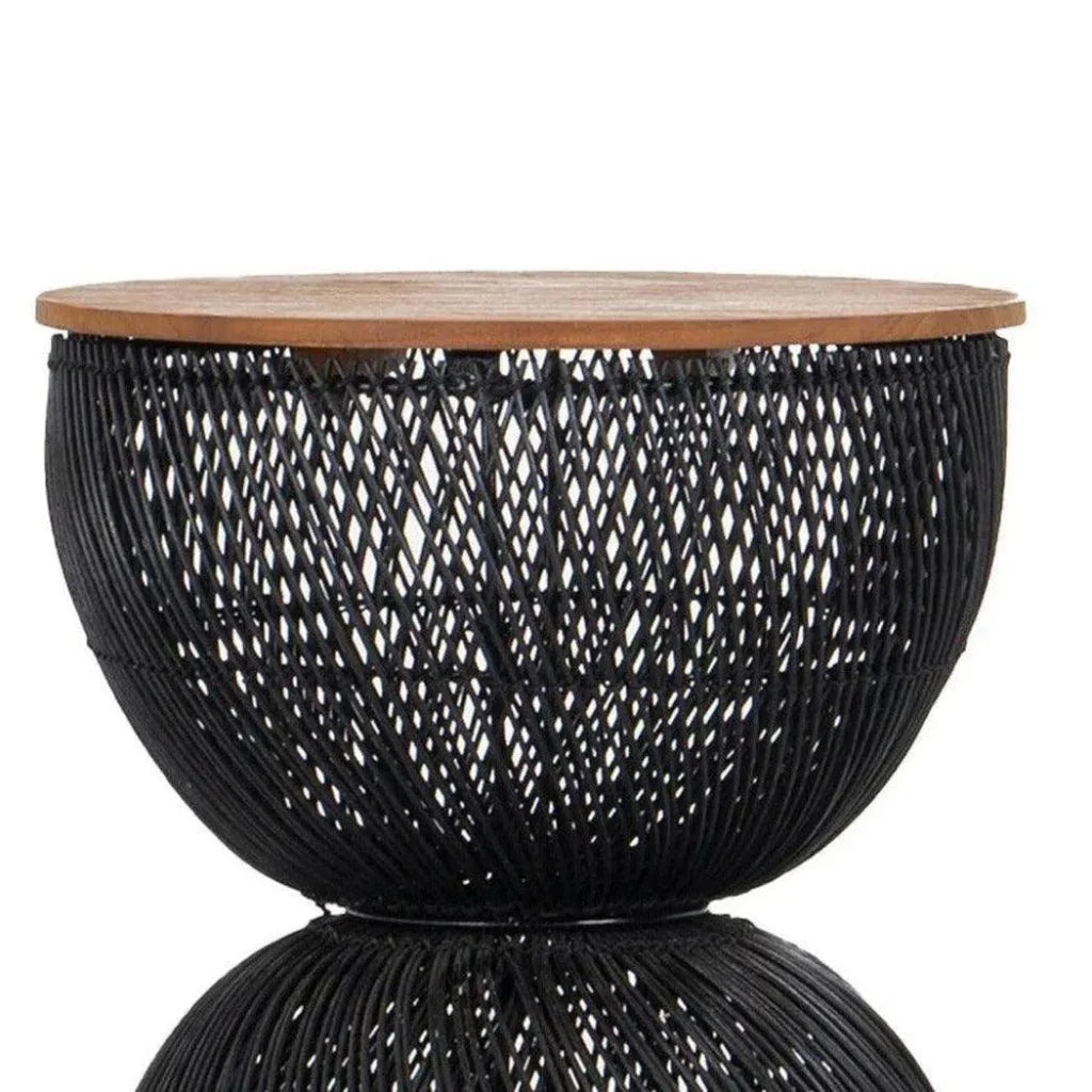 Black Round Side Table Wood Top Wood Base -- view 3