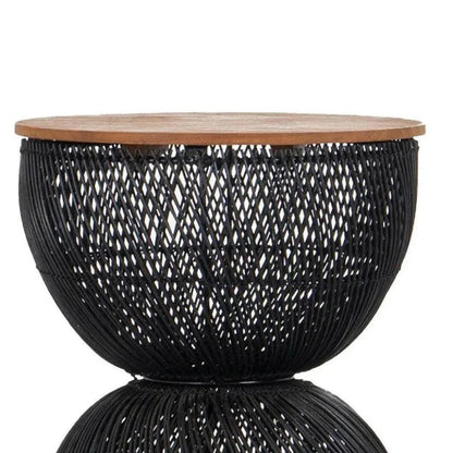 Black Round Side Table Wood Top Wood Base -- view 3