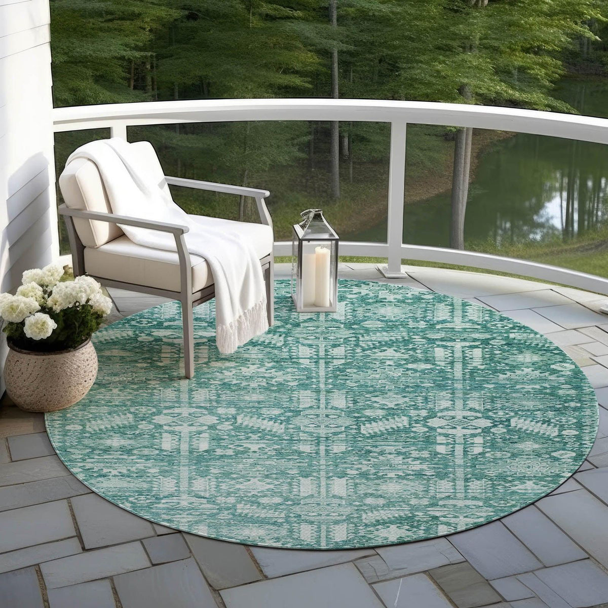 Laearis Teal Washable Indoor-Outdoor Rug