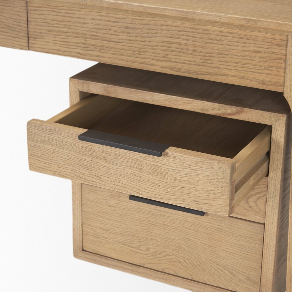 Tino 55.1"L Light Brown Solid Oak Wood 4-Drawer Desk -- Light Brown