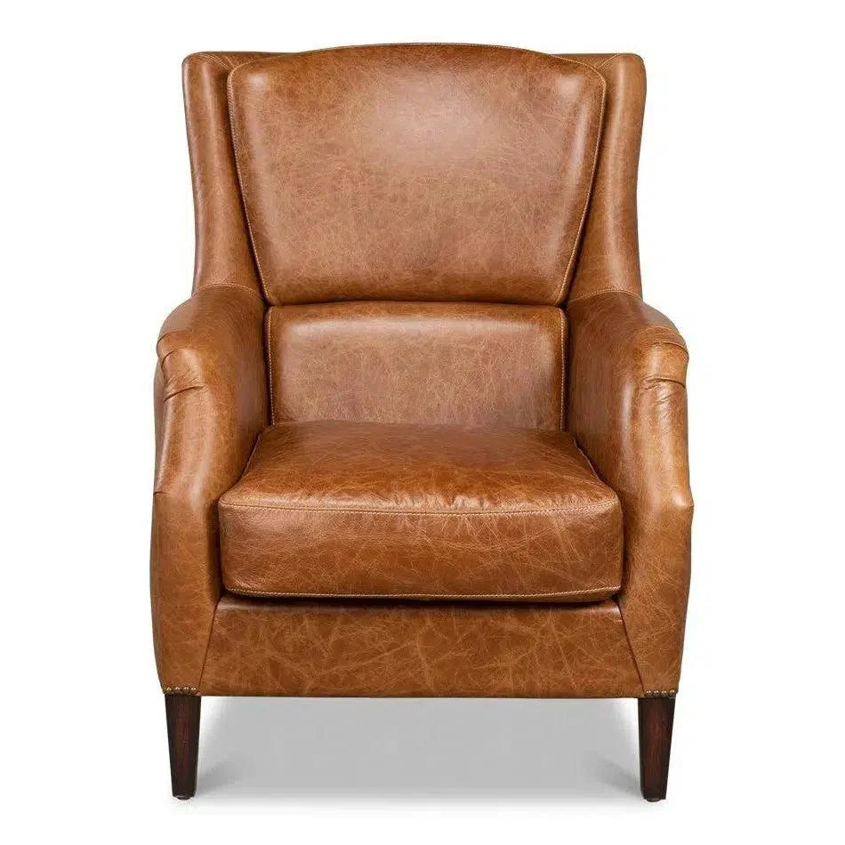 Baker Brown Leather Club Arm Chair - LOOMLAN - Sarreid - Club Chairs
