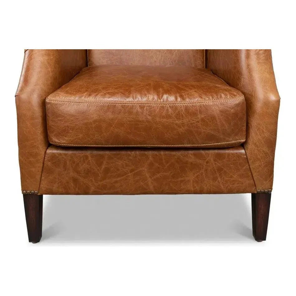 Baker Brown Leather Club Arm Chair - LOOMLAN - Sarreid - Club Chairs