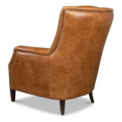 Baker Brown Leather Club Arm Chair - LOOMLAN - Sarreid - Club Chairs