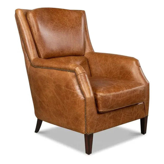 Sarreid Baker Brown Leather Club Arm Chair