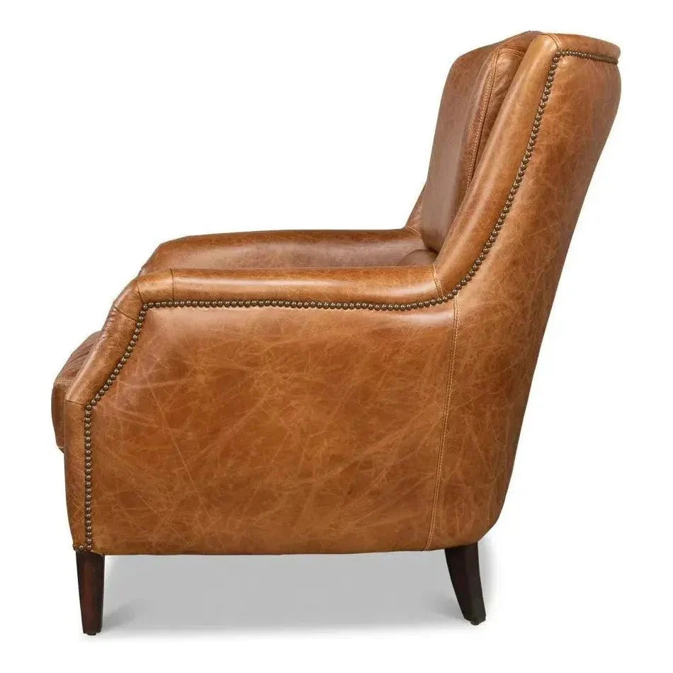 Baker Brown Leather Club Arm Chair - LOOMLAN - Sarreid - Club Chairs