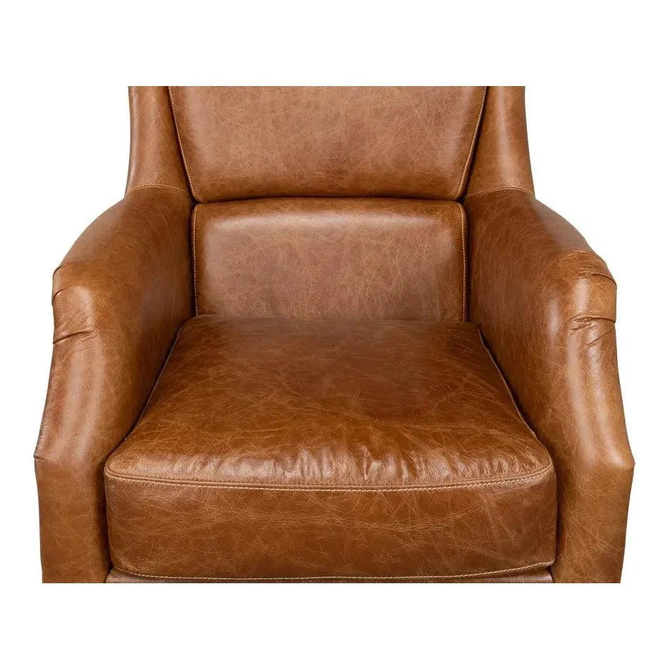 Baker Brown Leather Club Arm Chair - LOOMLAN - Sarreid - Club Chairs