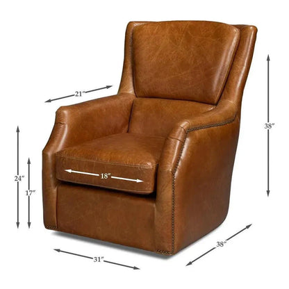Sarreid Baker Wood & Leather Brown Swivel Arm Chair