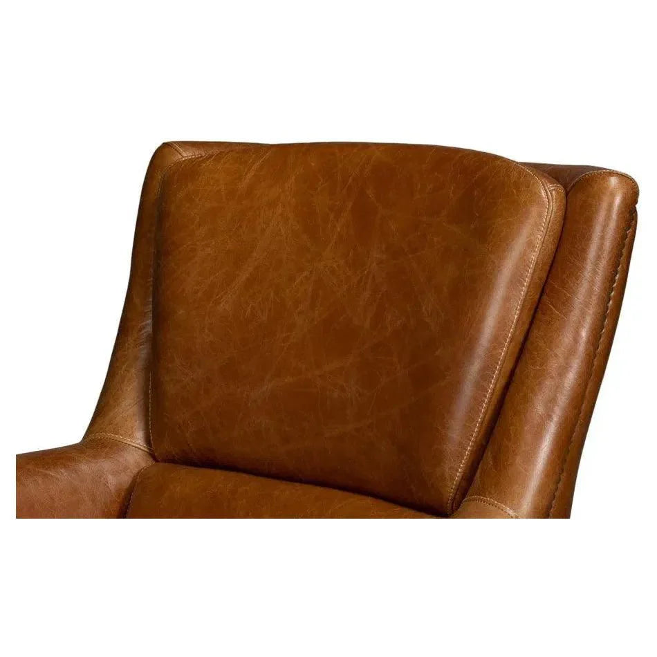 Sarreid Baker Wood & Leather Brown Swivel Arm Chair