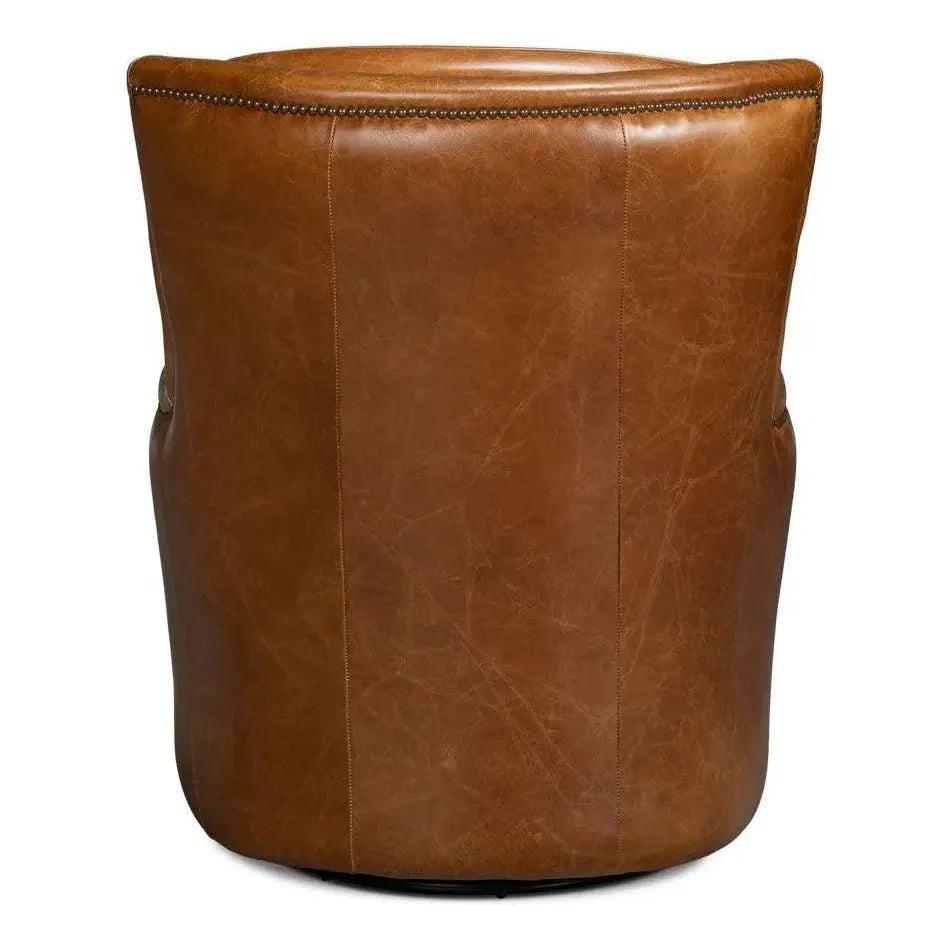 Sarreid Baker Wood & Leather Brown Swivel Arm Chair