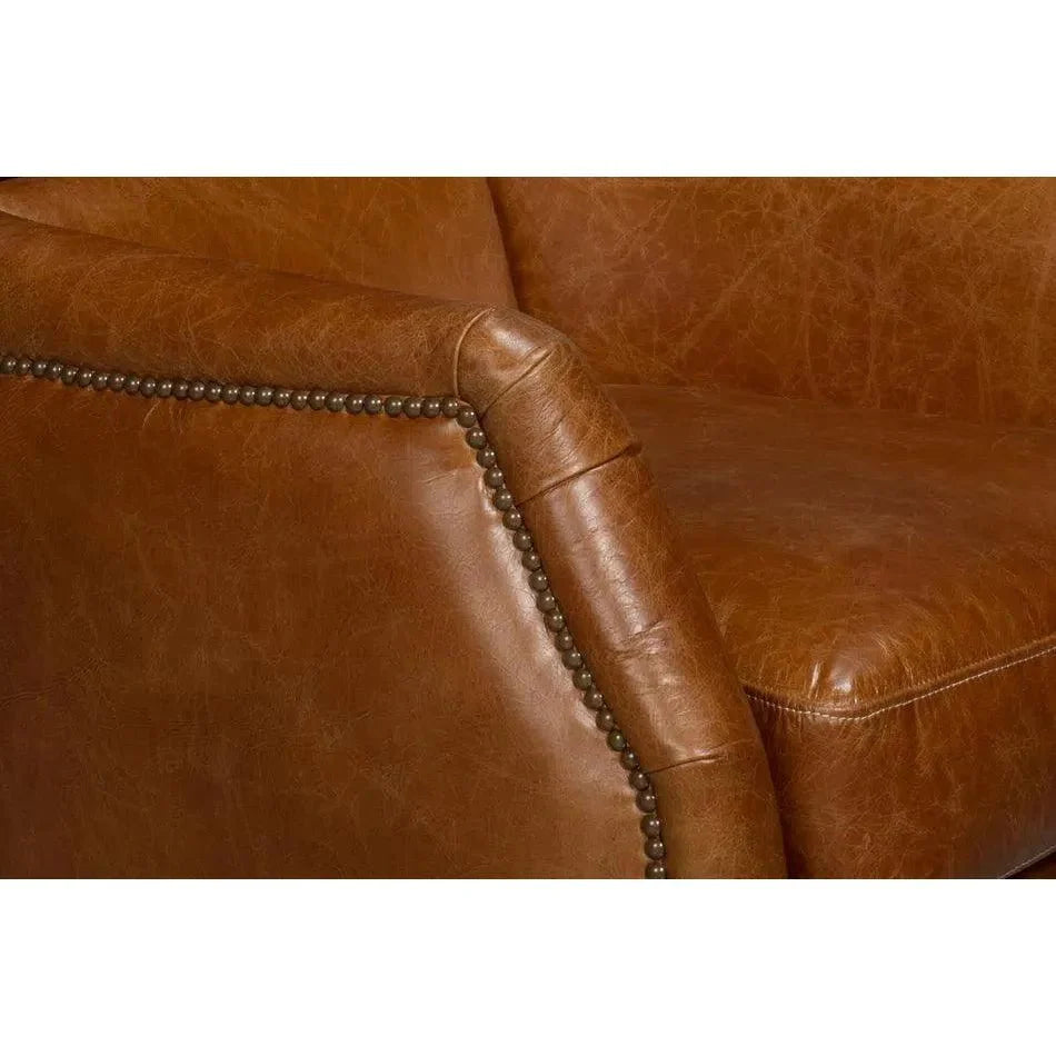 Sarreid Baker Wood & Leather Brown Swivel Arm Chair