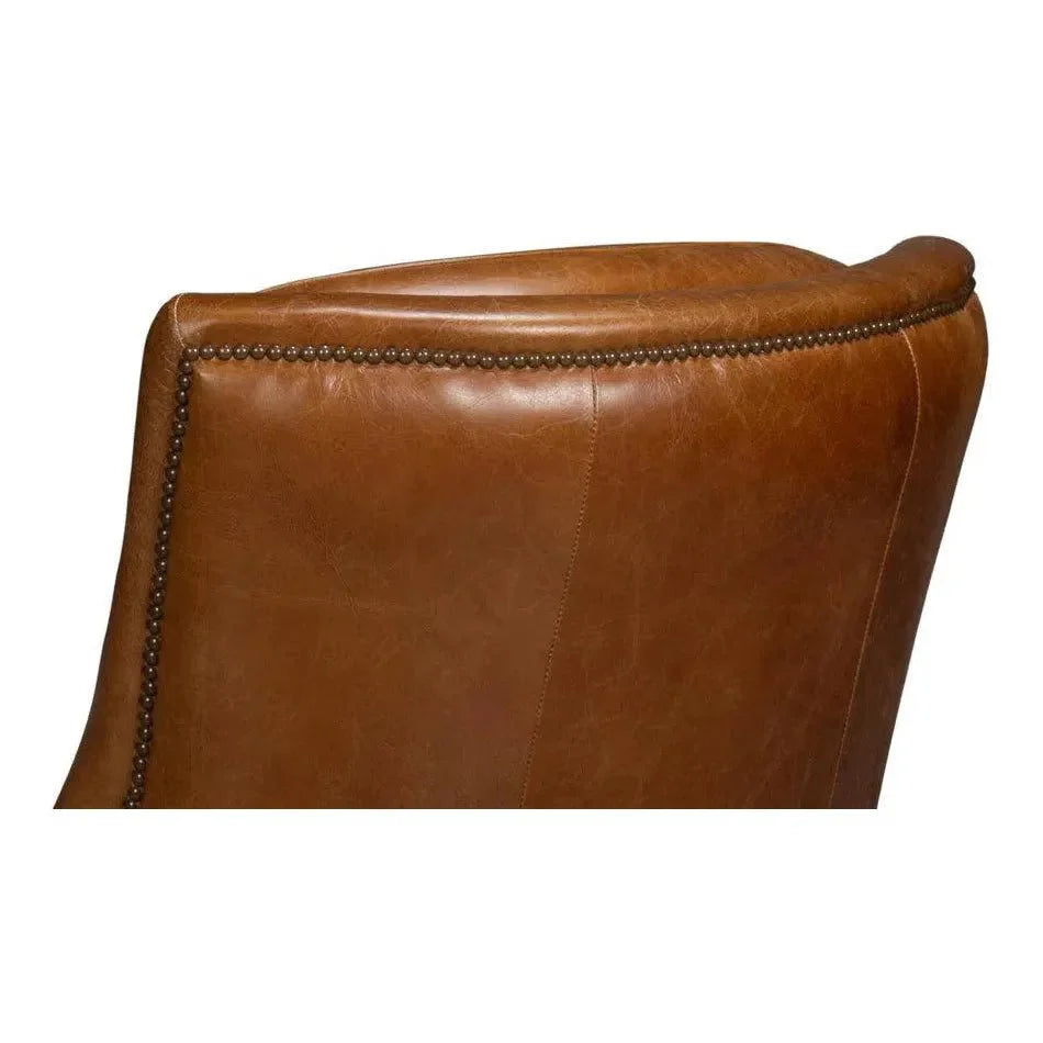 Sarreid Baker Wood & Leather Brown Swivel Arm Chair