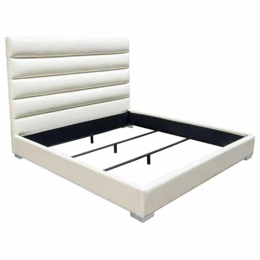 Bardot Channel Tufted White Leather Bed