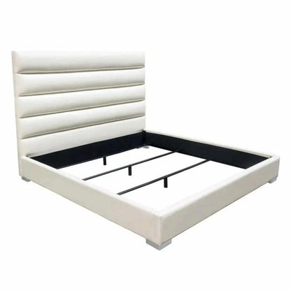 Bardot Channel Tufted White Leather Bed