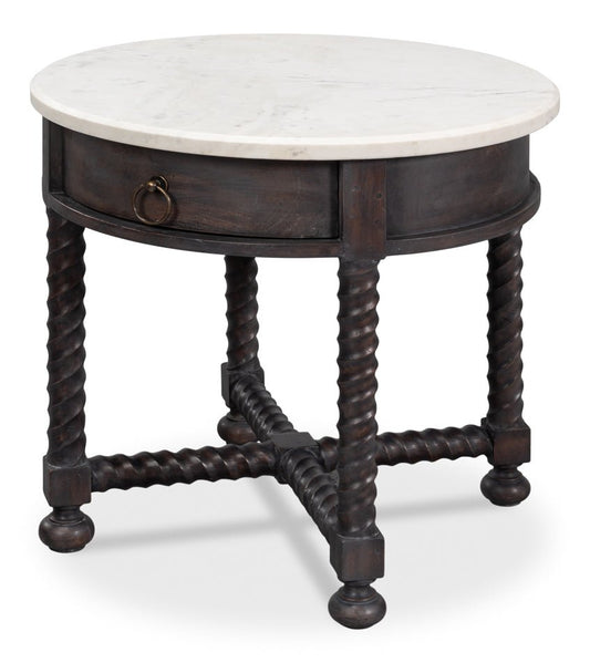 Sarreid Barley White Banswara Marble Top Side Table