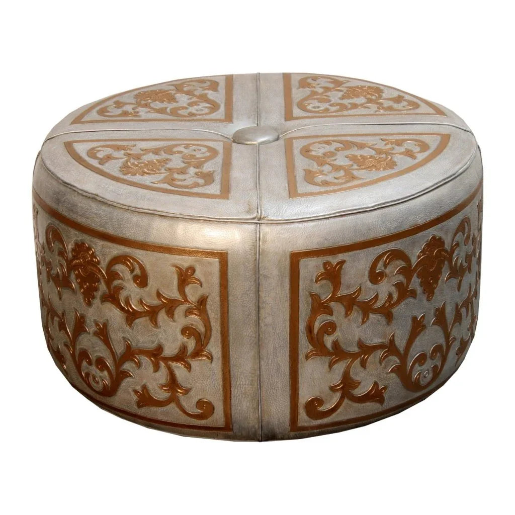 Barroque Handcrafted Leather Round Ottoman