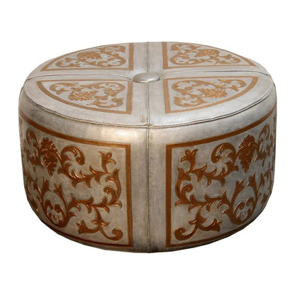 Barroque Handcrafted Leather Round Ottoman