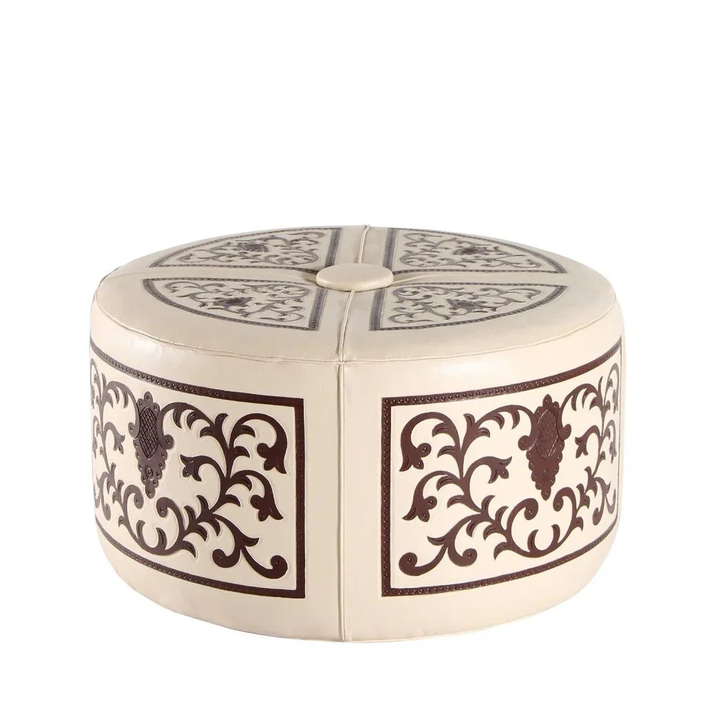 Barroque Handcrafted Leather Round Ottoman