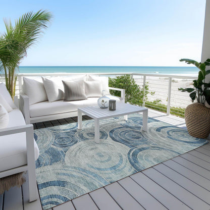 Jaelain Blue Washable Indoor-Outdoor Rug -- blue