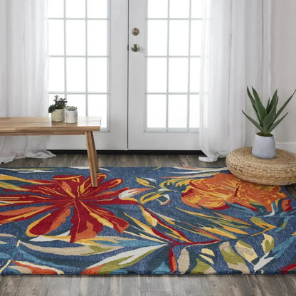 Cnut Floral Dark Blue Area Rugs For Living Room -- blue