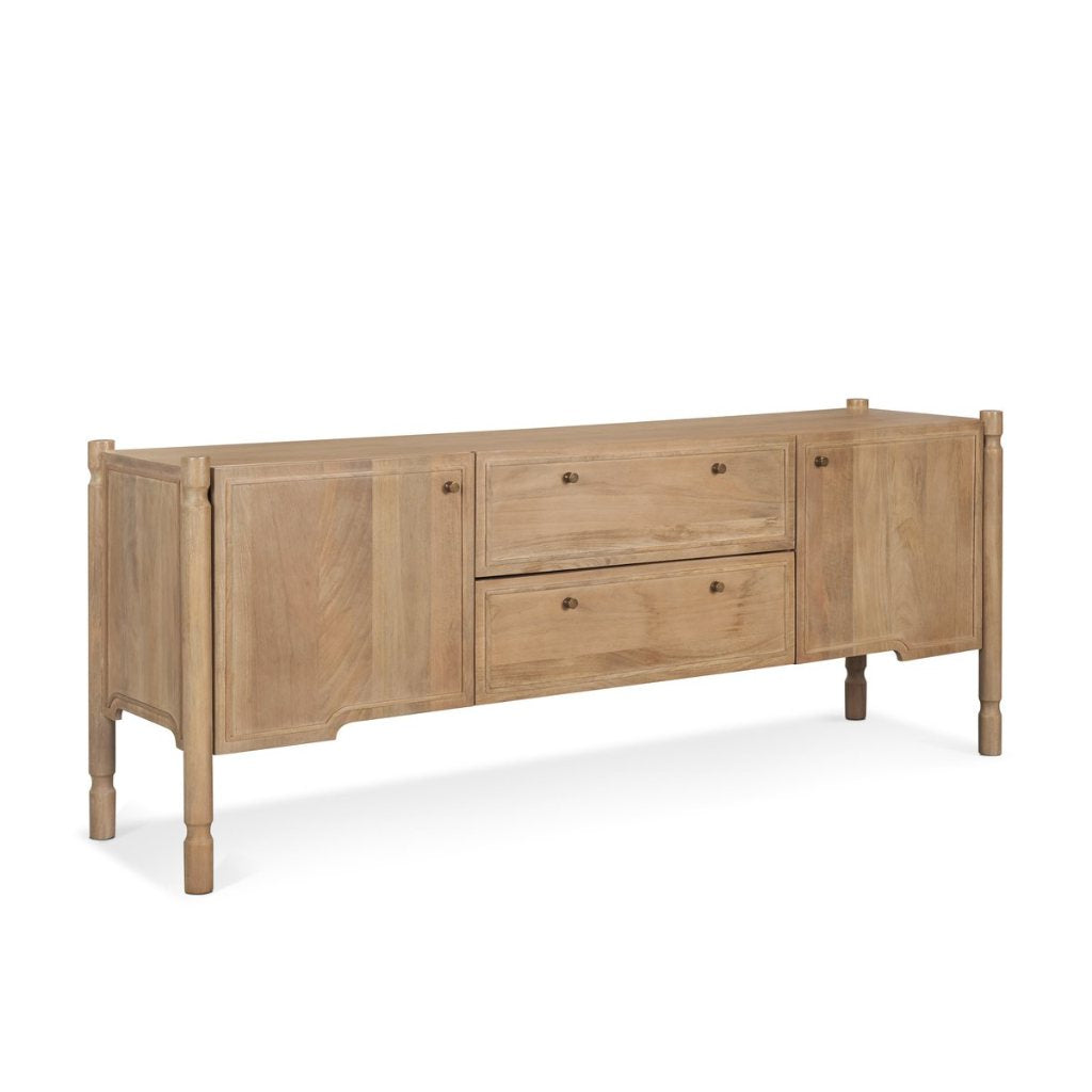 Phil 72"W Light Brown Solid Wood 2-Door 1-Drawer Media Conso