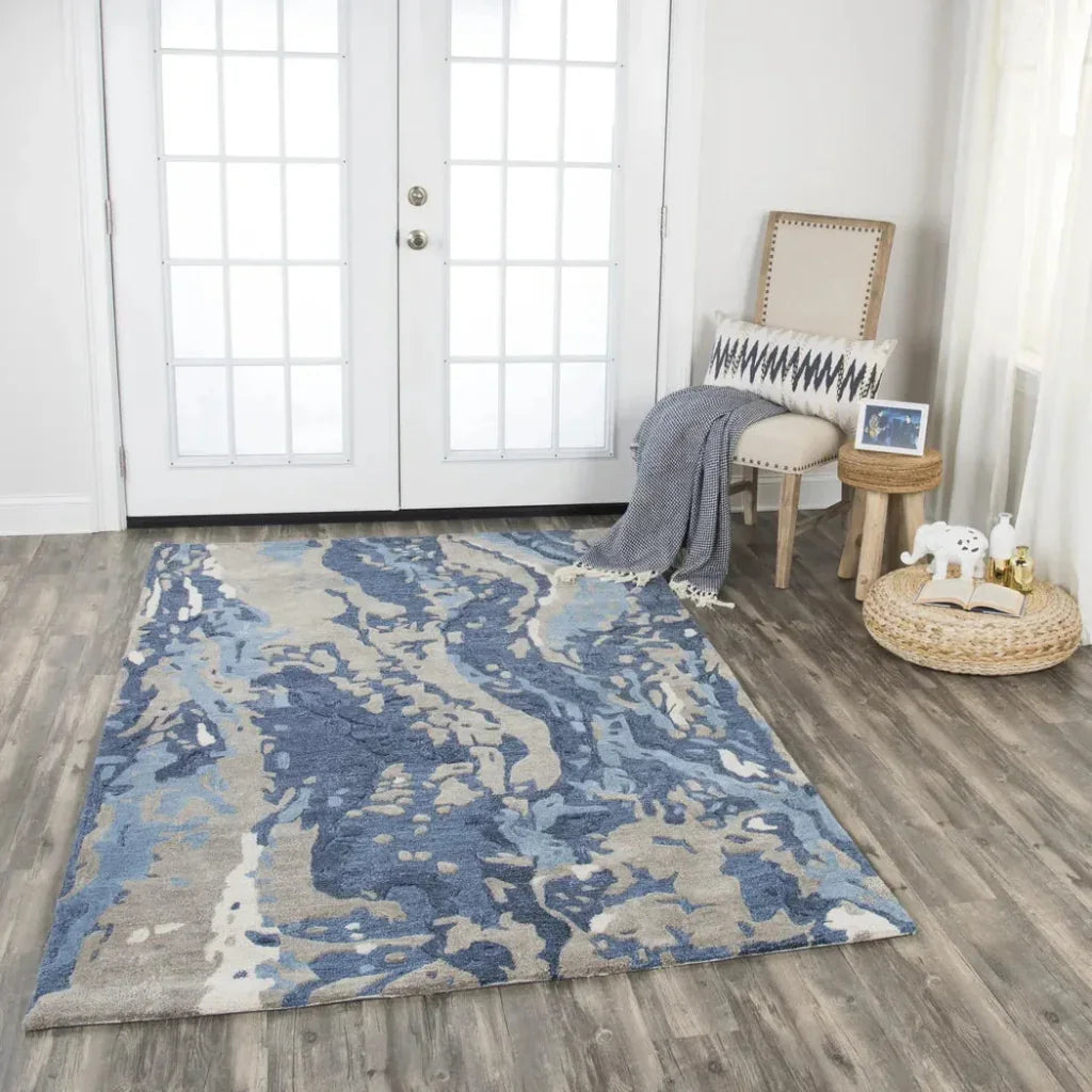Canu Abstract Blue Large Area Rugs For Living Room -- blue