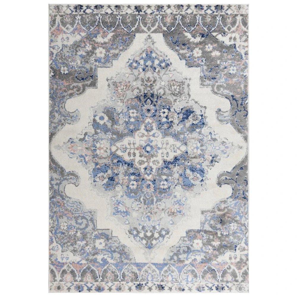 Damp Medallion Blue Kitchen Hallway Runner Rug