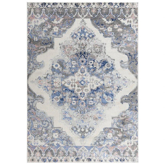 Damp Medallion Blue Kitchen Hallway Runner Rug