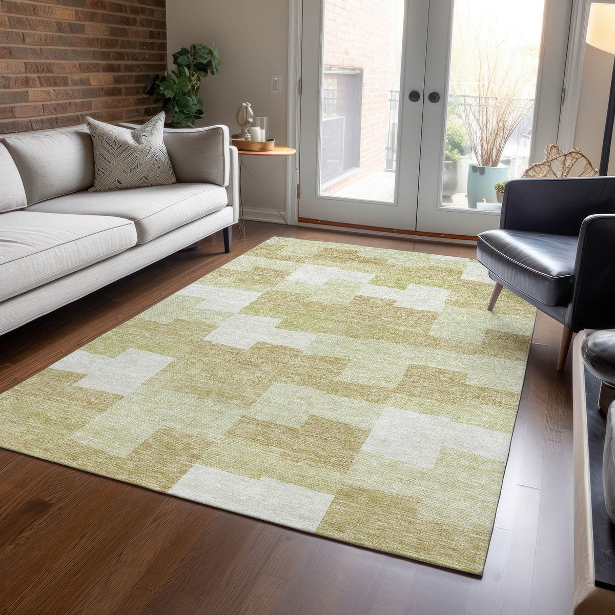 Flowing Harmony Beige Washable Indoor-Outdoor Rug