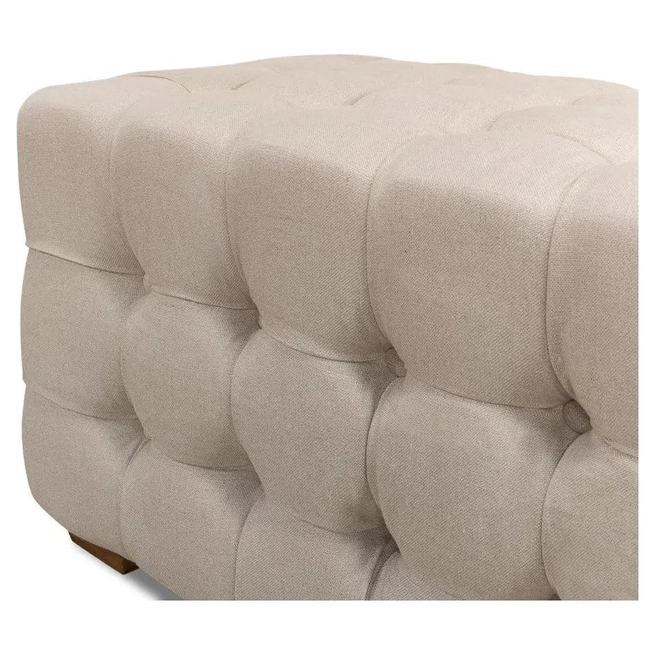 Sarreid Bedroom Beam Bench Tufted Beige Linen