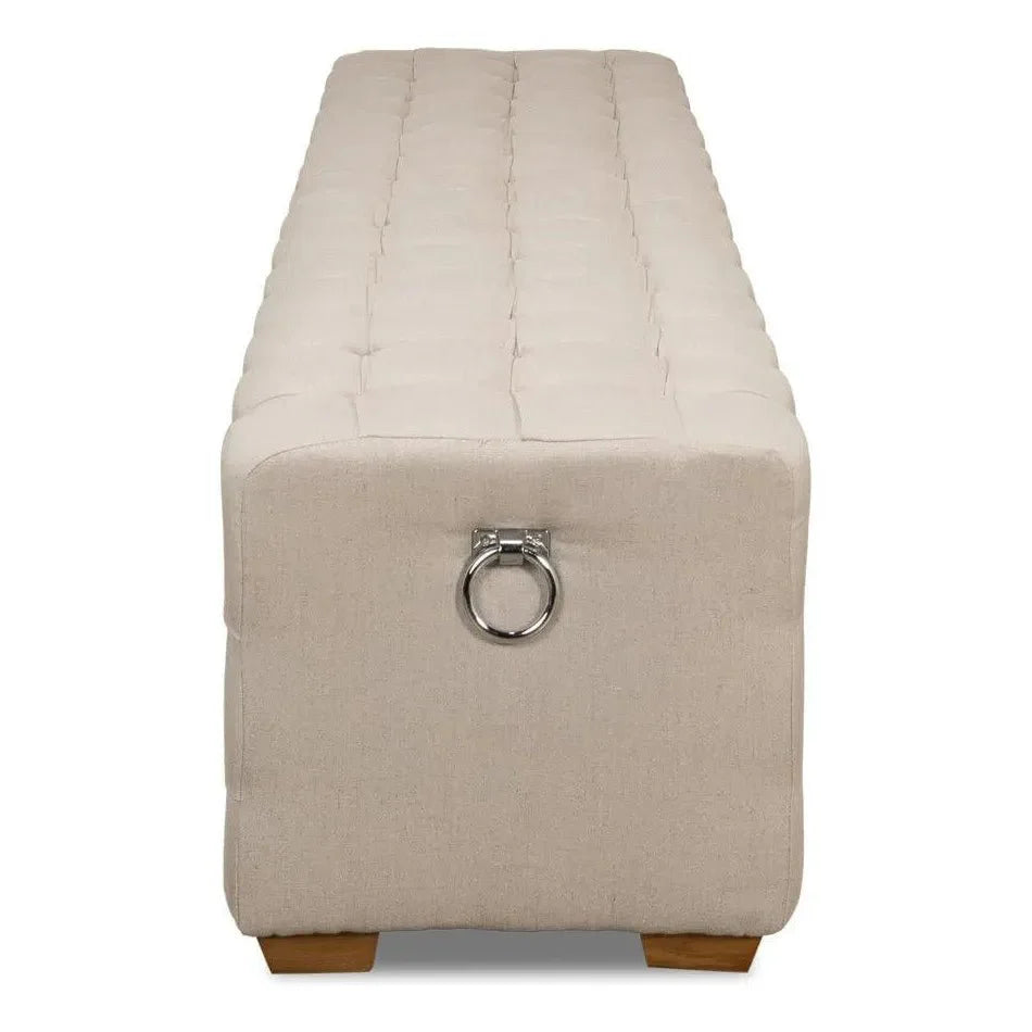 Sarreid Bedroom Beam Bench Tufted Beige Linen